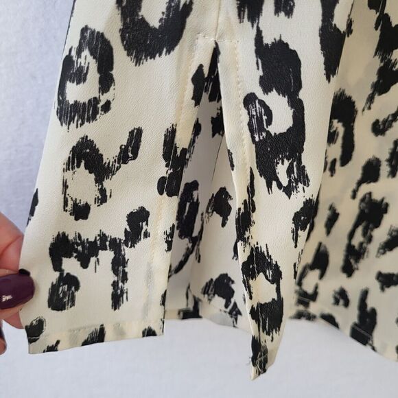 Catherines Leopard Blouse 0X (14/16) Black Lightweight Keyhole Slit Sleeve Satin - Picture 6 of 14